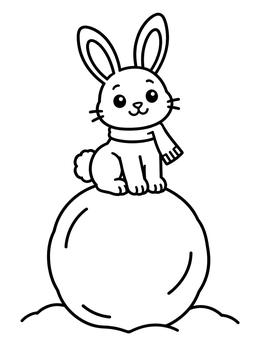 Free printable Cute Bunny On A Giant Snowball coloring page