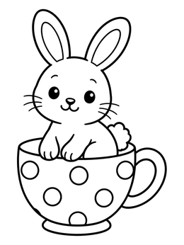 Free printable Cute Bunny Inside A Polka Dot Teacup coloring page