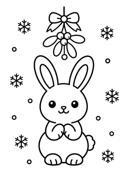Free printable Cute Bunny Under Christmas Mistletoe coloring page