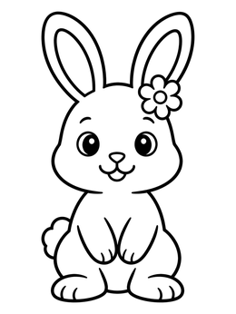 Free printable Cute Bunny With Flower coloring page