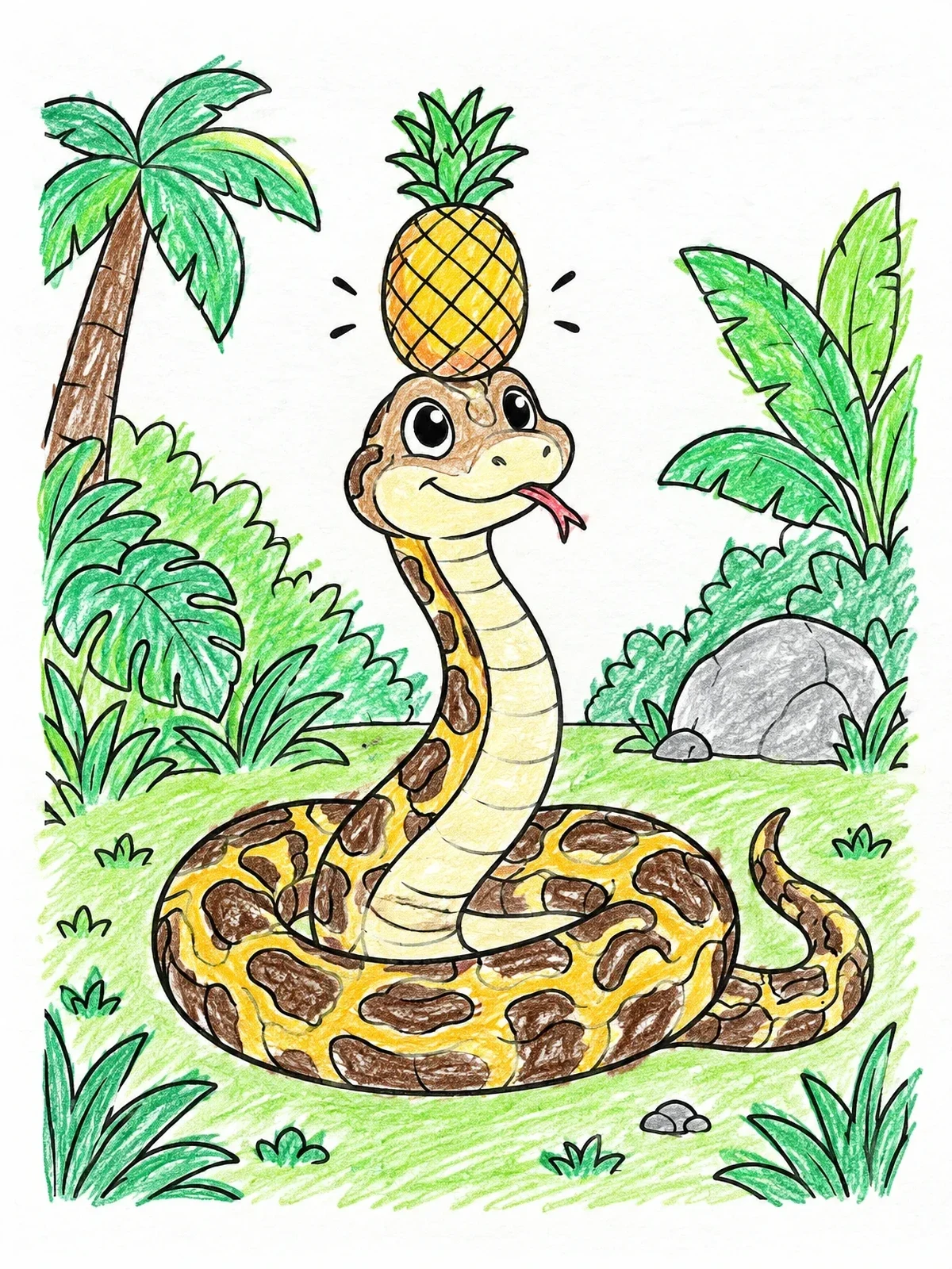 Colored example of the Cute Burmese Python With Pineapple coloring page