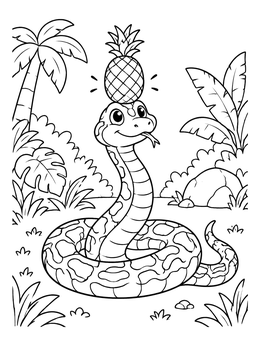 Free printable Cute Burmese Python With Pineapple coloring page