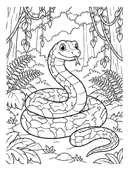 Free printable Cute Burmese Python In Rainforest coloring page