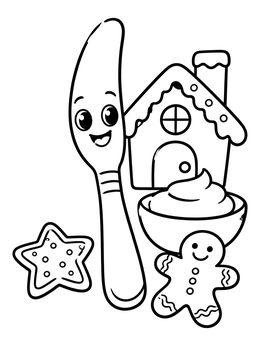 Free printable Cute Butter Knife And Gingerbread Treats coloring page