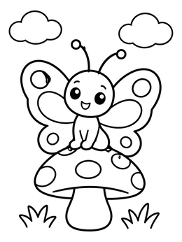 Free printable Cute Butterfly On A Mushroom coloring page