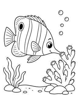 Free printable Cute Butterflyfish Nipping At Coral coloring page