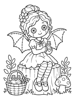 Free printable Cute Button Eyed Gothic Fairy Doll coloring page