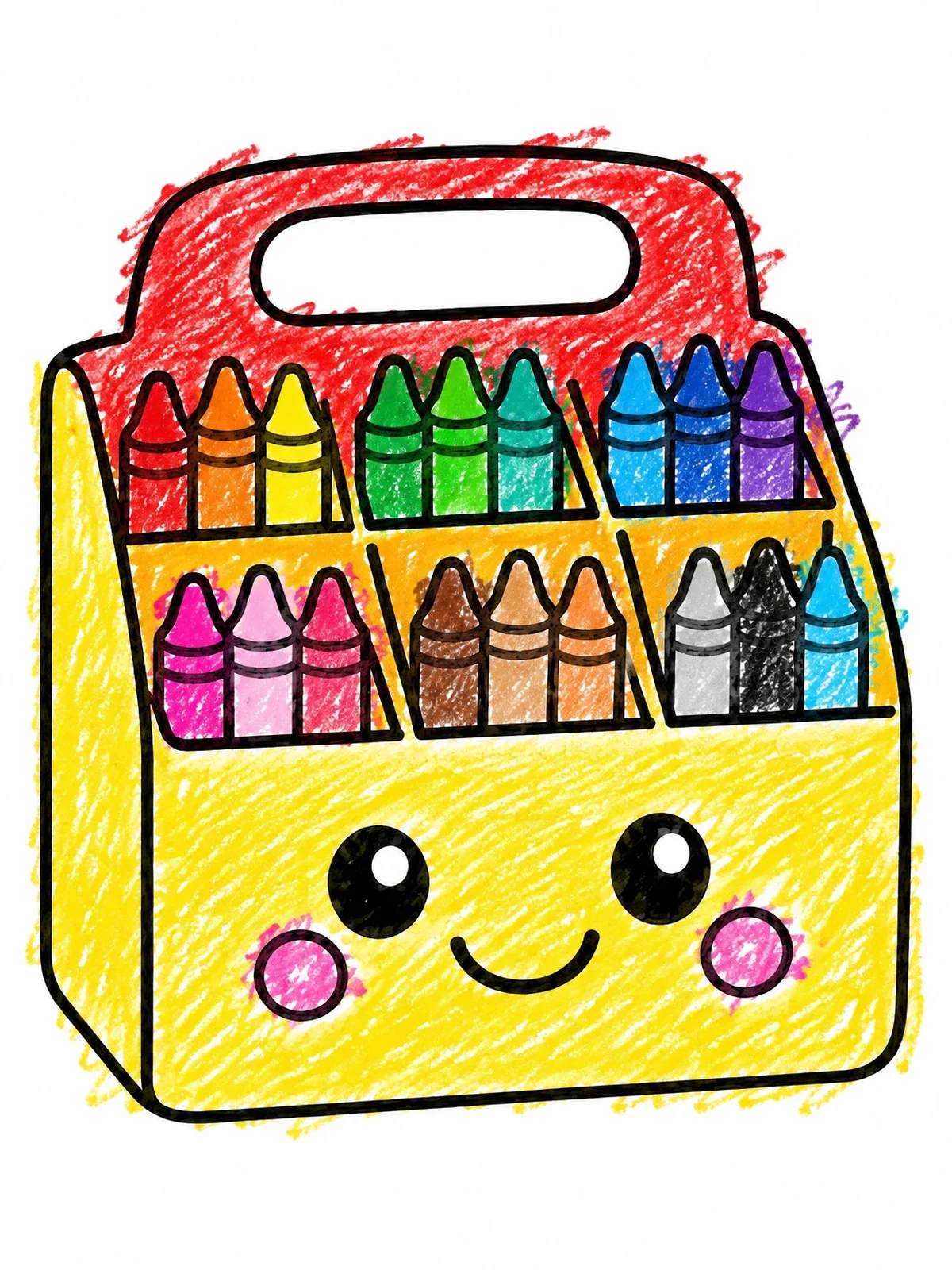 Colored example of the Cute Caddy With Colorful Crayons coloring page