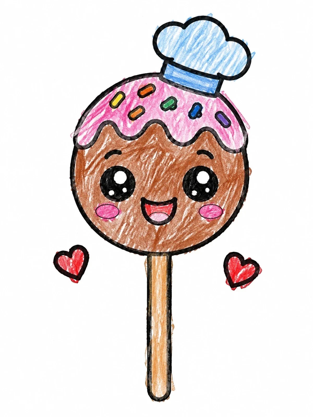 Colored example of the Cute Cake Pop With Chef Hat coloring page