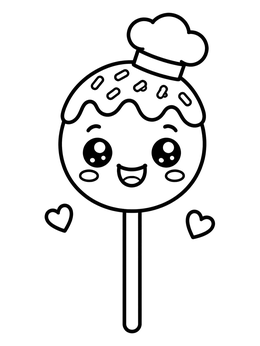 Free printable Cute Cake Pop With Chef Hat coloring page