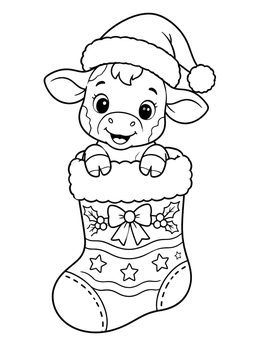 Free printable Cute Calf In Christmas Stocking coloring page