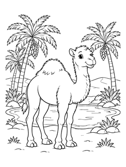Free printable Cute Camel At Desert Oasis coloring page