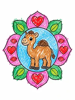 Cute Camel In Flower Mandala Coloring Page