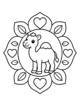 A sweet baby camel inside a mandala frame on this camel coloring page.