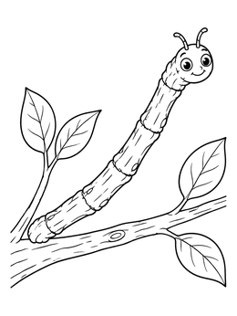 Free printable Cute Camouflaged Inchworm On Branch coloring page