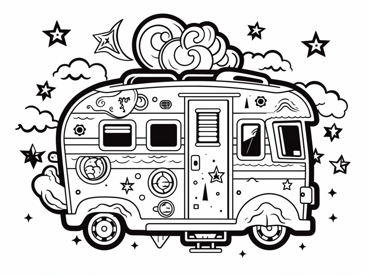 Cute Camper Drawing To Color Coloring Page
