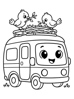 Free printable Cute Camper With Nesting Songbirds coloring page