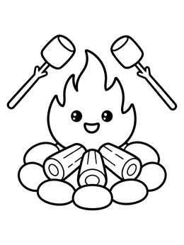 Free printable Cute Campfire With Roasting Marshmallows coloring page