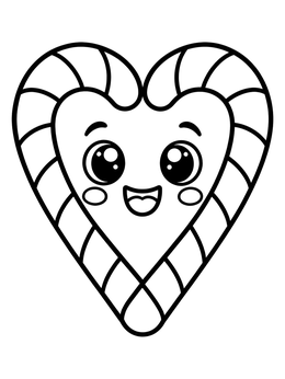 Free printable Cute Candy Cane Heart Face coloring page