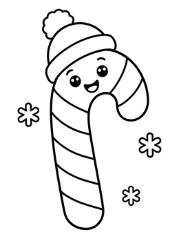 Free printable Cute Candy Cane Wearing Winter Hat coloring page