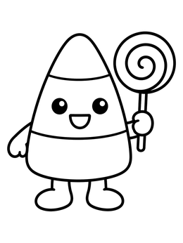Free printable Cute Candy Corn Holding A Lollipop coloring page