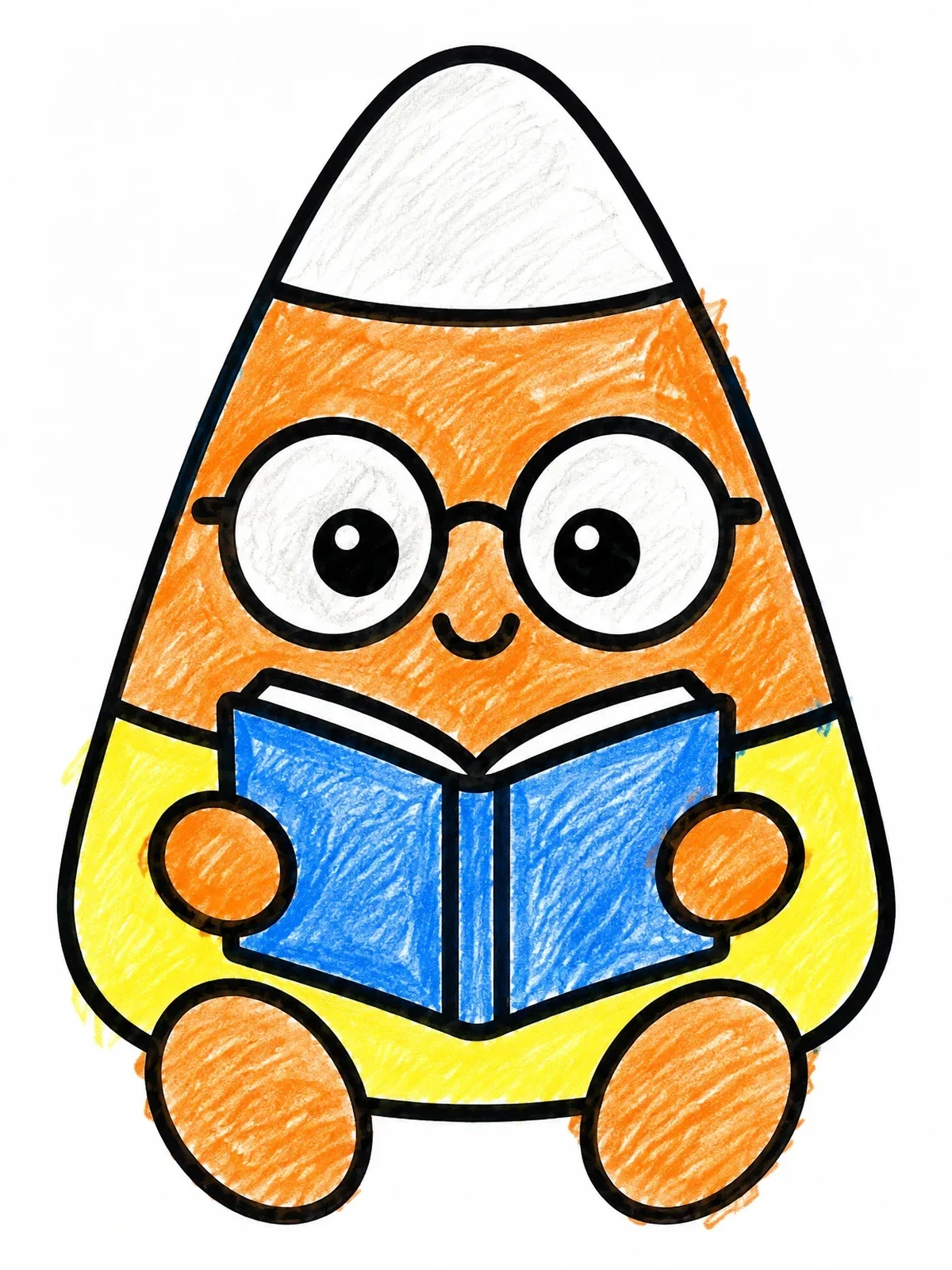 Colored example of the Cute Candy Corn Reading Book coloring page