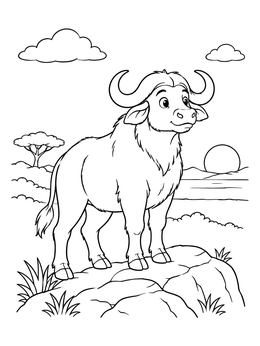 Free printable Cute Cape Buffalo On A Rock coloring page