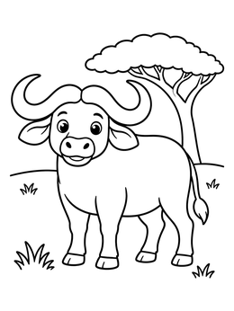Free printable Cute Cape Buffalo On The Savanna coloring page