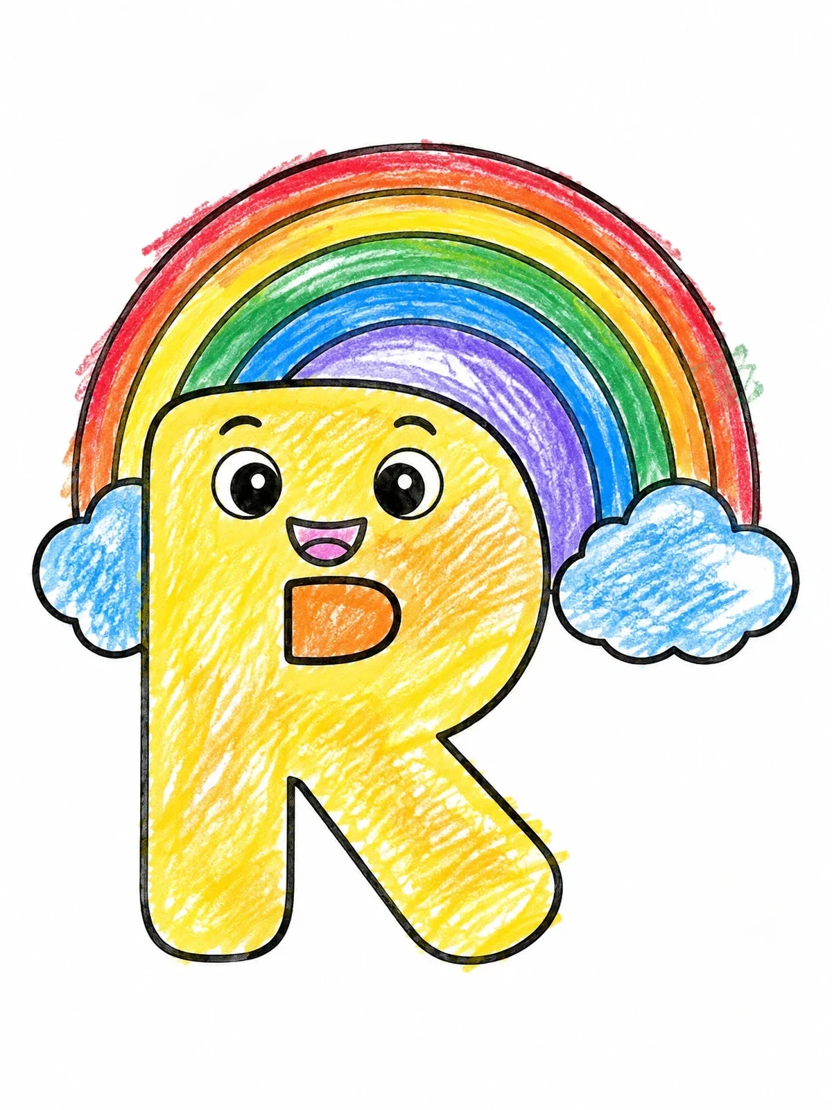 Colored example of the Cute Capital Letter R With Rainbow coloring page