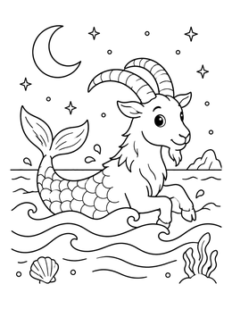 Free printable Cute Capricorn Sea Goat In Ocean coloring page