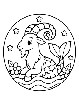 Free printable Cute Capricorn Sea Goat In Star Frame coloring page