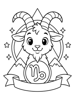 Free printable Cute Capricorn Zodiac Sign Emblem coloring page