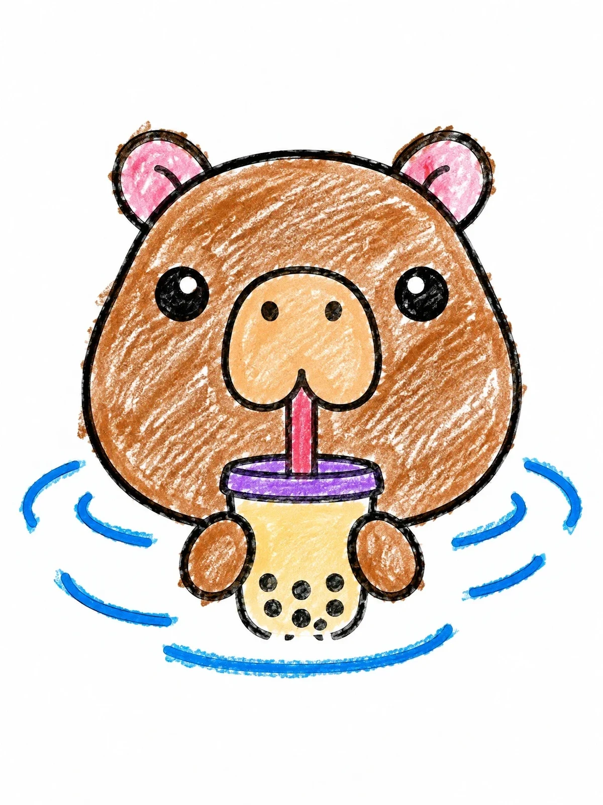 Colored example of the Cute Capybara Drinking Boba Tea coloring page