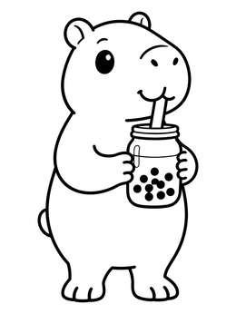 Free printable Cute Capybara Drinking Bubble Tea coloring page