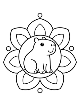 Free printable Cute Capybara In Flower Mandala coloring page