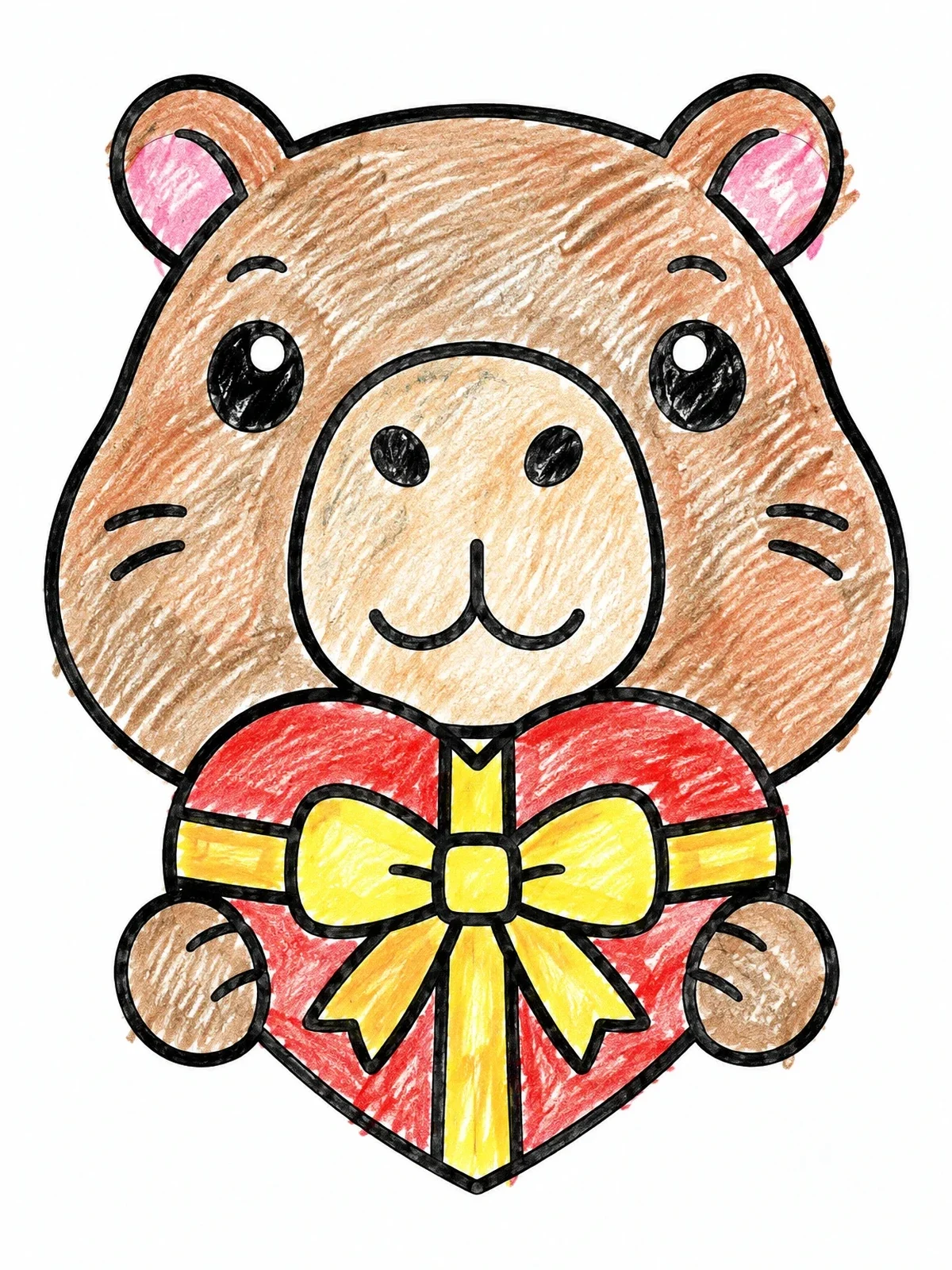 Colored example of the Cute Capybara With Heart Gift coloring page