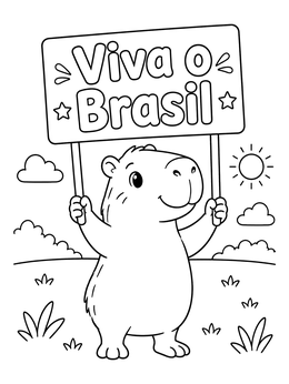 Free printable Cute Capybara Holding Brazil Sign coloring page