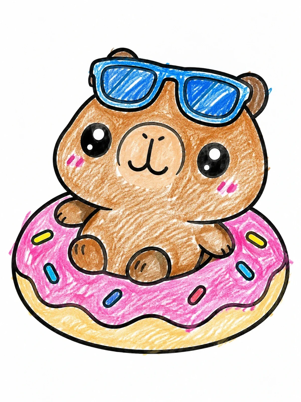 Colored example of the Cute Capybara In Donut Float coloring page