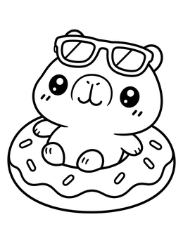Free printable Cute Capybara In Donut Float coloring page