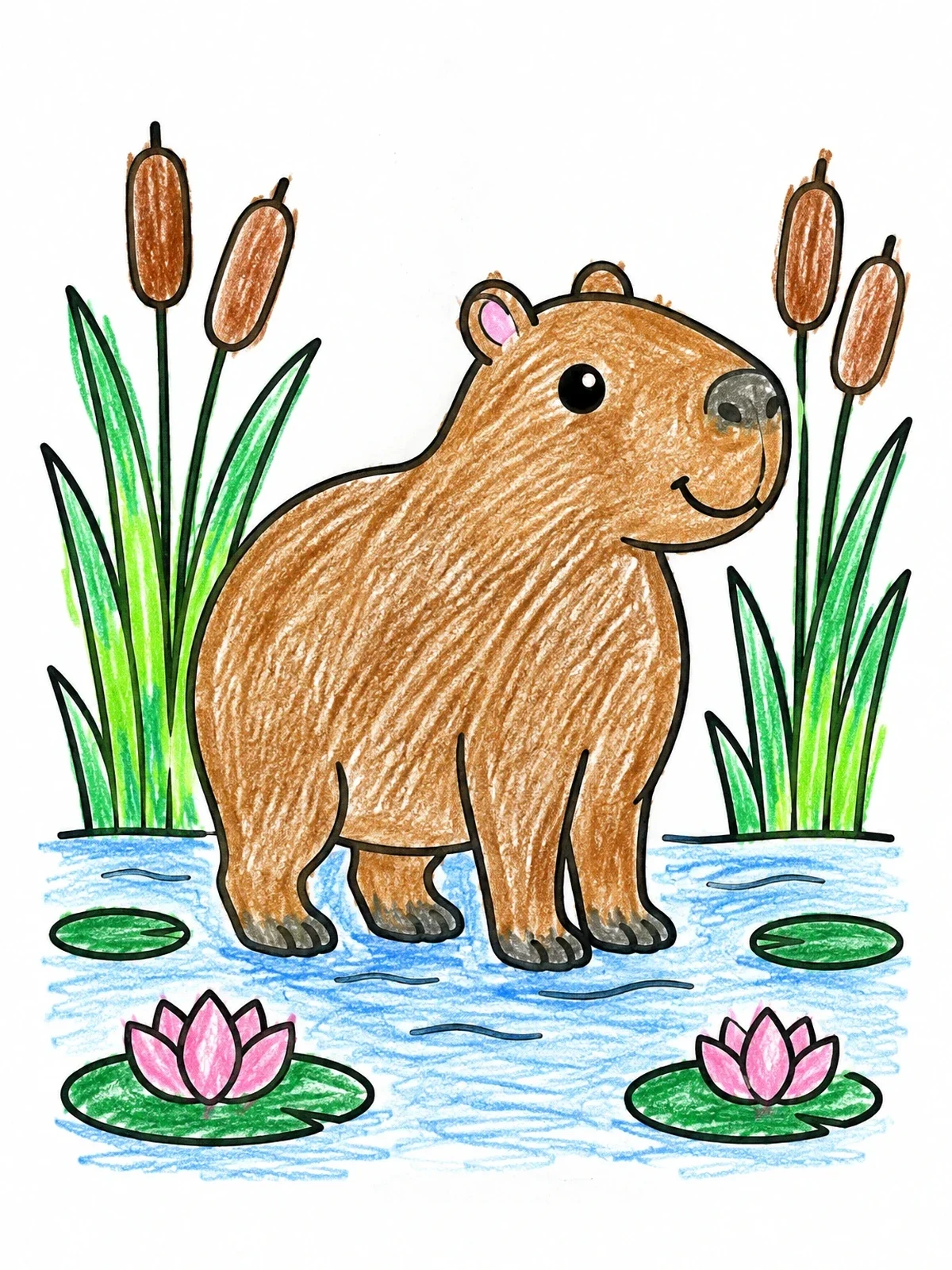 Colored example of the Cute Capybara In The Marshland coloring page