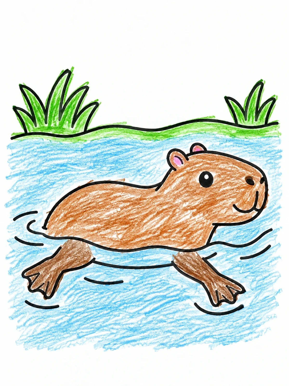 Colored example of the Cute Capybara Swimming In River coloring page