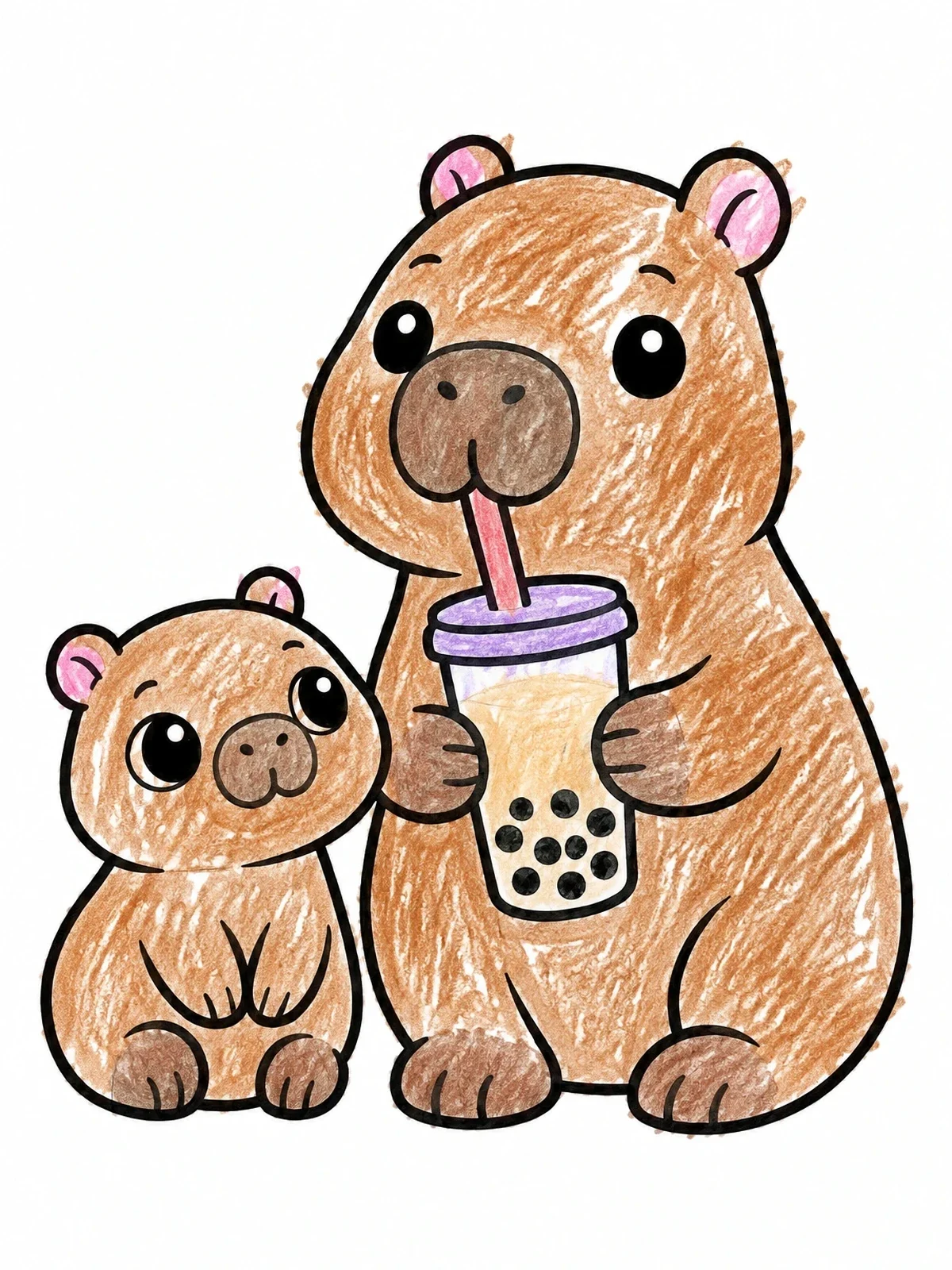 Colored example of the Cute Capybaras With Boba Tea coloring page