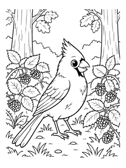 Free printable Cute Cardinal Near Blackberry Bushes coloring page