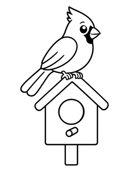 Free printable Cute Cardinal On A Birdhouse coloring page
