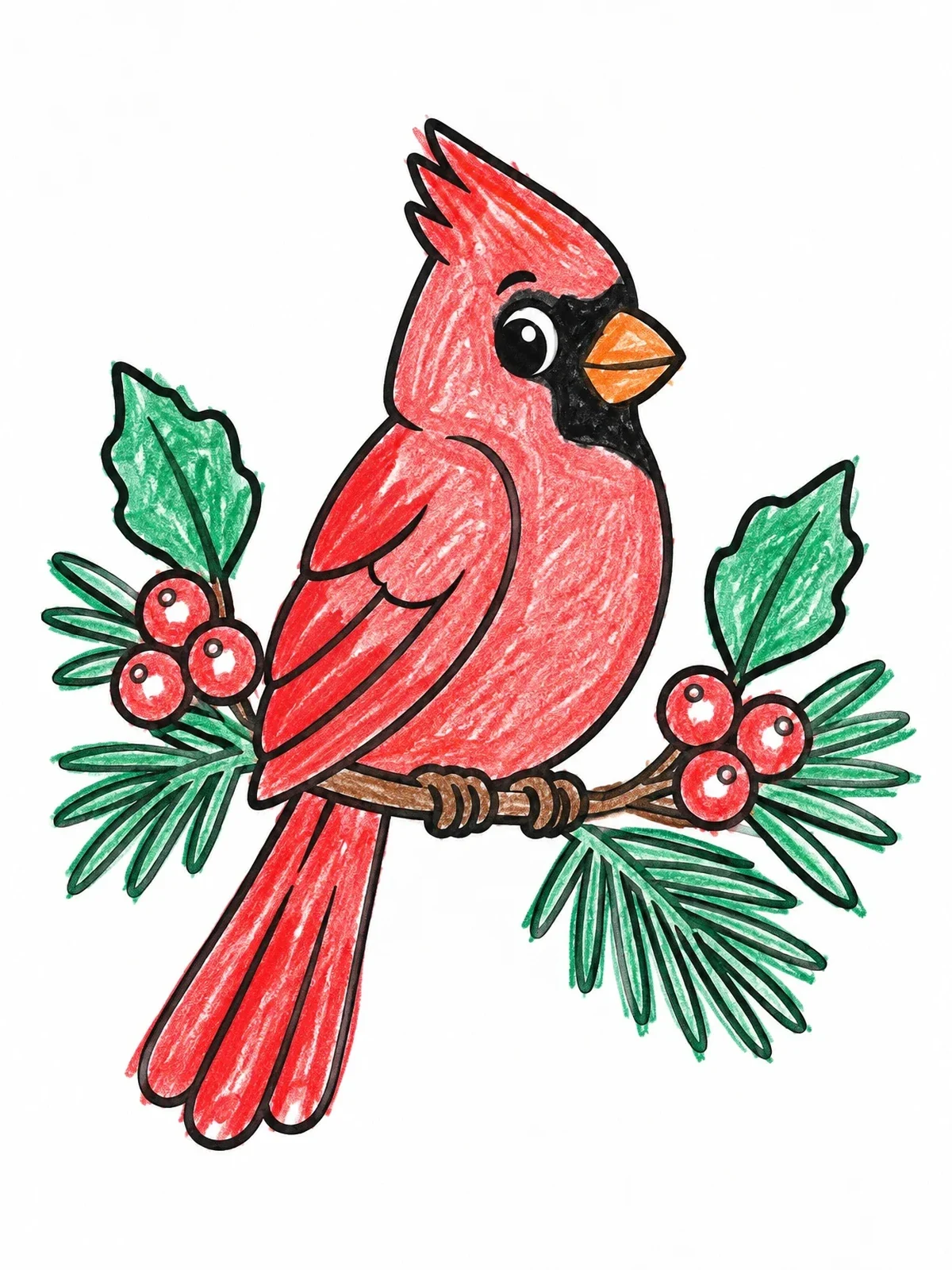 Colored example of the Cute Cardinal On A Winter Branch coloring page