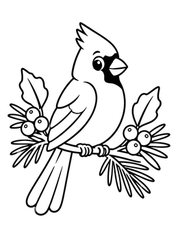 Free printable Cute Cardinal On A Winter Branch coloring page