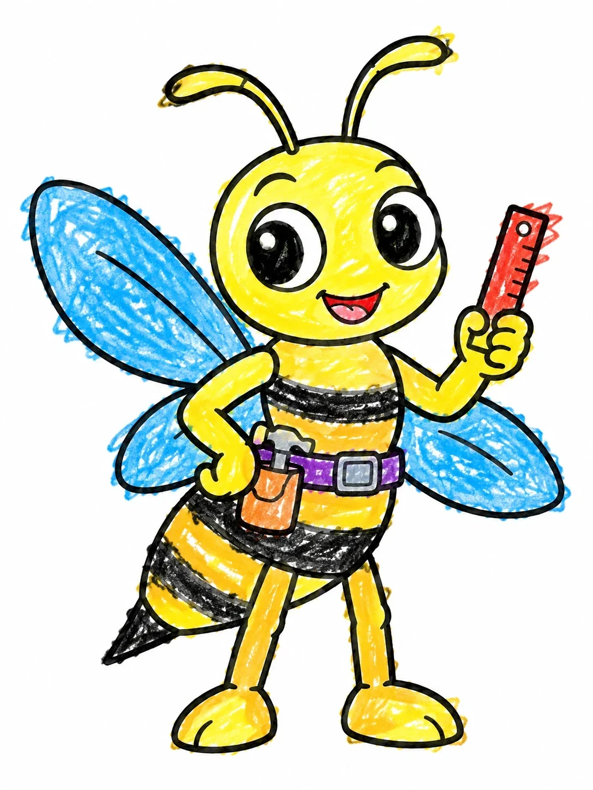 Colored example of the Cute Carpenter Wasp With Ruler coloring page