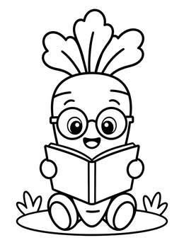 Free printable Cute Carrot Reading A Book coloring page