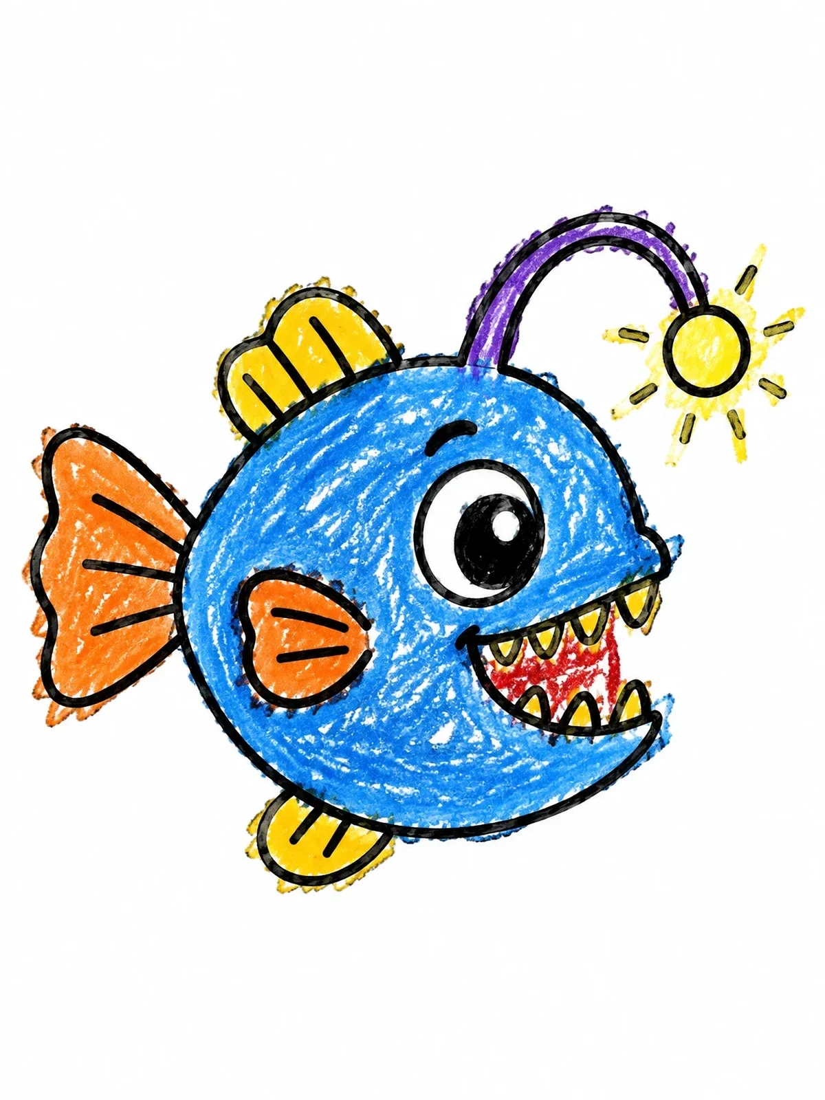 Colored example of the Cute Cartoon Anglerfish coloring page