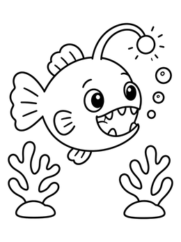 Free printable Cute Cartoon Anglerfish Underwater coloring page